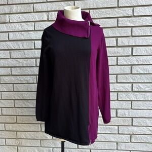 Cleo Black and Purple Cowl Neck Sweater with Zipper Detail Sz M